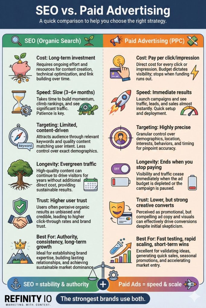 Infographic: SEO vs Paid Advertising (comparison)
